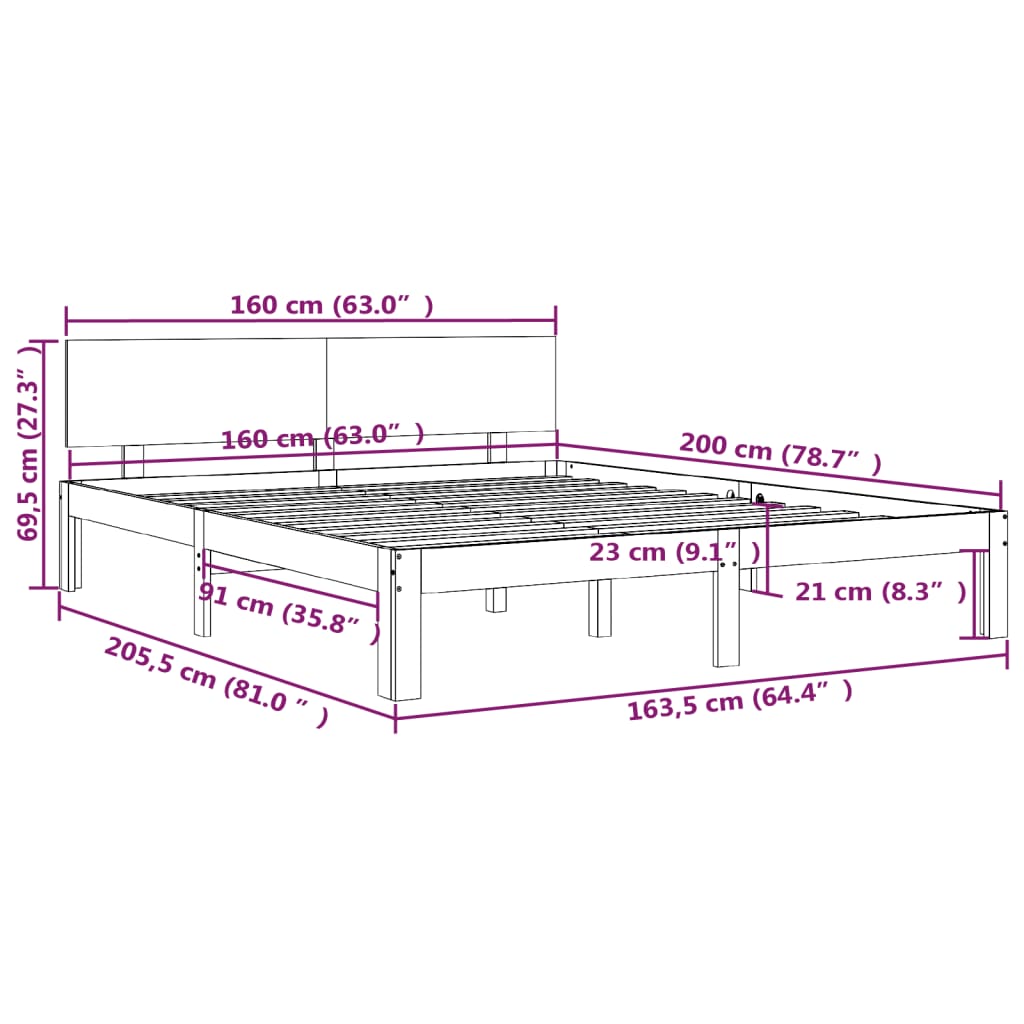 Bedframe Massief Grenenhout 160 x 200 cm Naturel