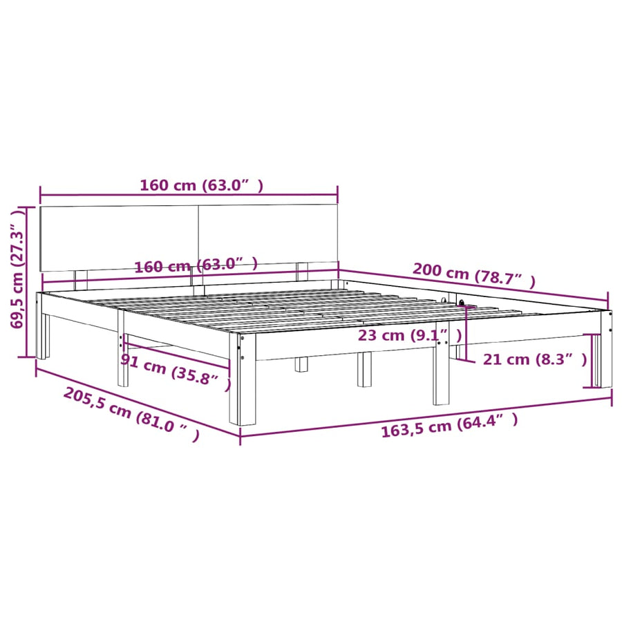 Bedframe massief grenenhout 160x200 cm