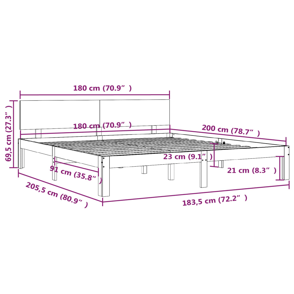 Bedframe Massief Hout Super King 180 x 200 cm Wit