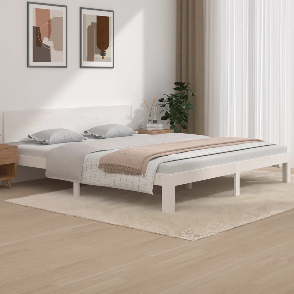 Bedframe Massief Hout Super King 180 x 200 cm Wit