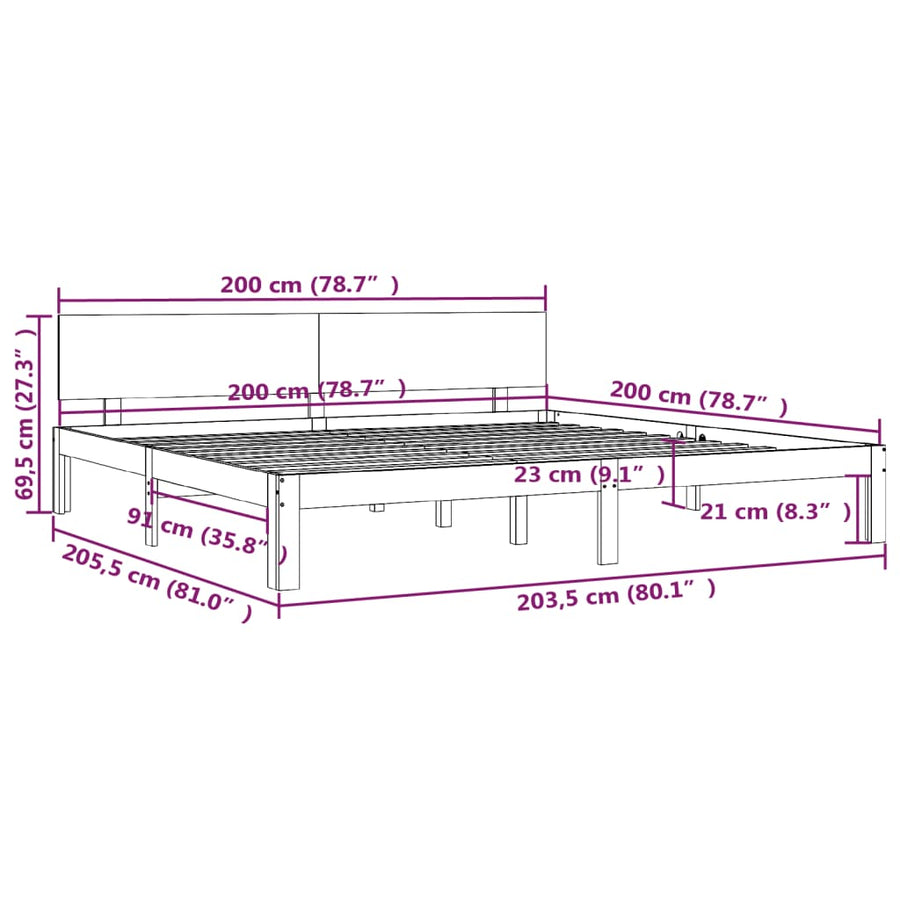 Bedframe Massief Grenenhout 200 x 200 cm Naturel