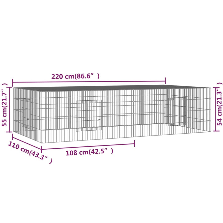 Konijnenkooi met 2 panelen 220x110x55 cm gegalvaniseerd ijzer 220 x 110 x 55 cm