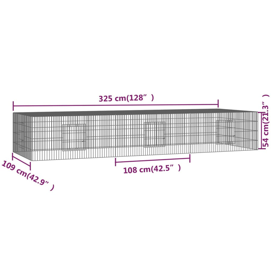 Konijnenkooi Met 3 Panelen 325X109X54 Cm Gegalvaniseerd Ijzer