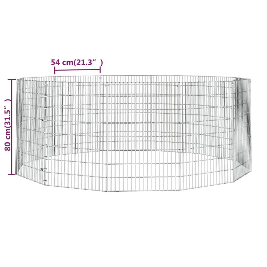 Konijnenkooi met 12 panelen 54x80 cm gegalvaniseerd ijzer 54 x 80 cm 12 panelen