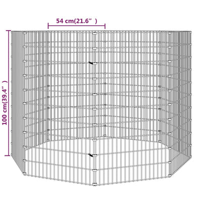 Vrije uitloop dierenverblijf 8 panelen 54x100 cm gegalvaniseerd ijzer