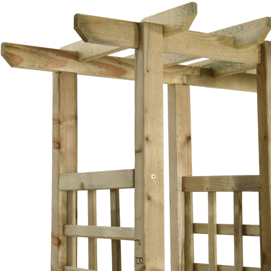 Pergola met bank en plantenbakken geïmpregneerd grenenhout