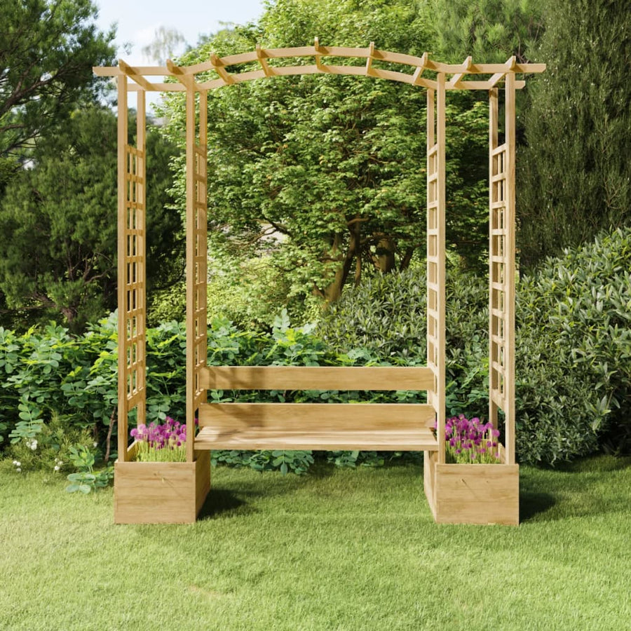Pergola met bank en plantenbakken geïmpregneerd grenenhout