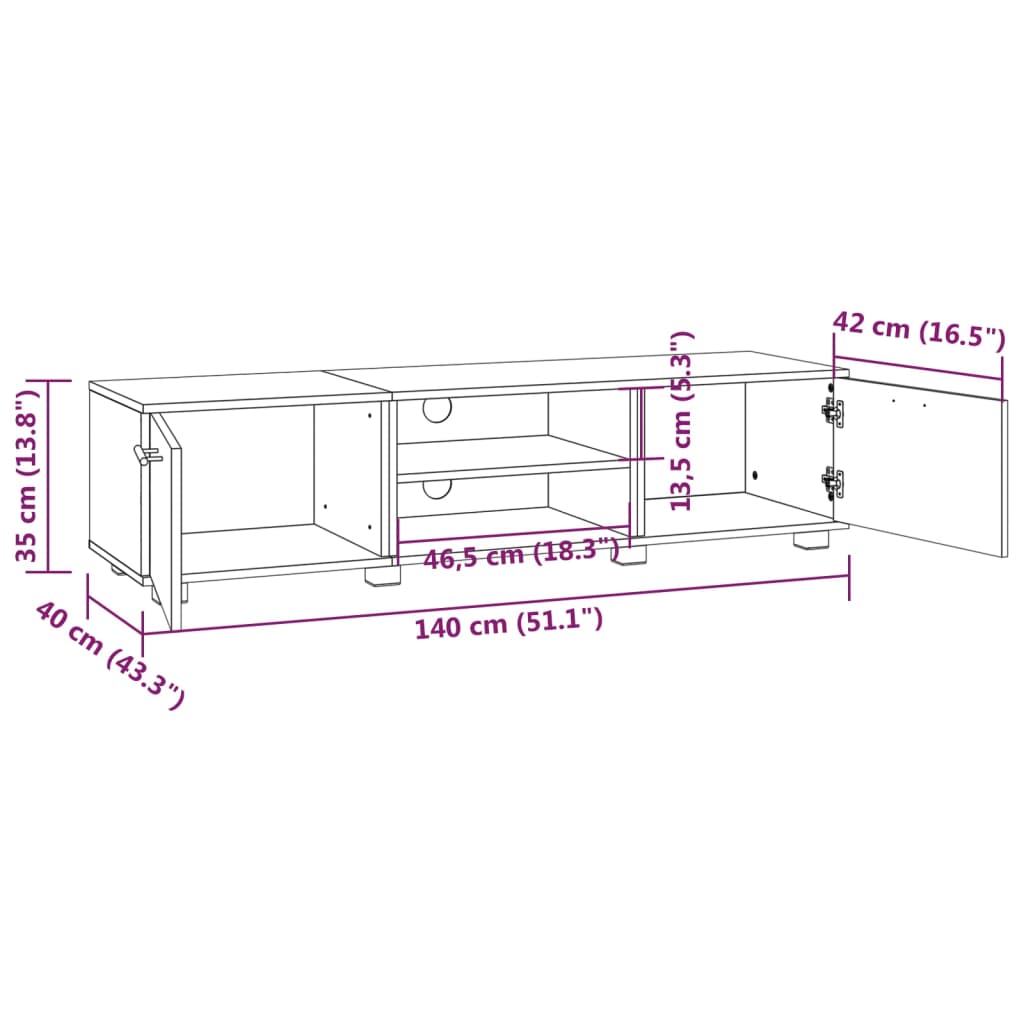 Tv-meubel 140x40x35 cm bewerkt hout gerookt eikenkleurig