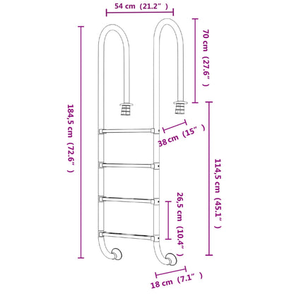 Zwembadladder 54X38X184,5 Cm 304 Roestvrij Staal 1