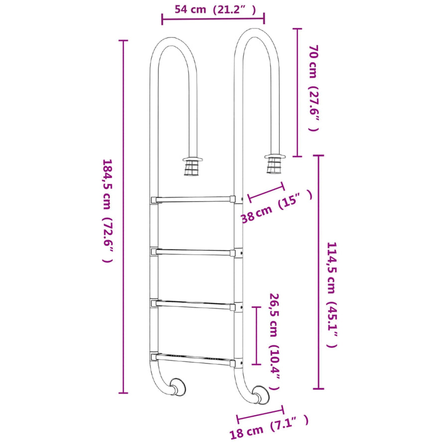Zwembadladder 54X38X184,5 Cm 304 Roestvrij Staal 1