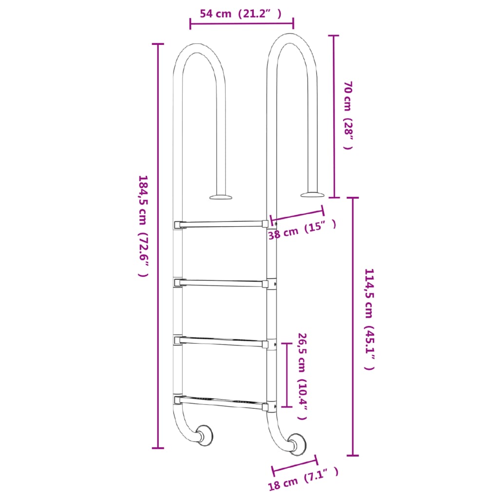 Zwembadladder 54X38X184,5 Cm 304 Roestvrij Staal 1