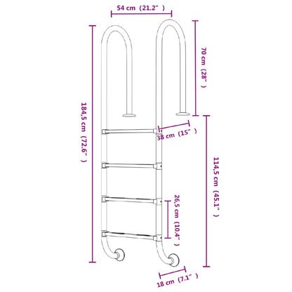 Zwembadladder 54X38X184,5 Cm 304 Roestvrij Staal 1