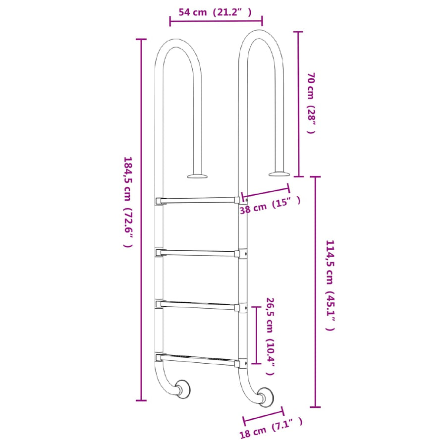 Zwembadladder 54X38X184,5 Cm 304 Roestvrij Staal 1