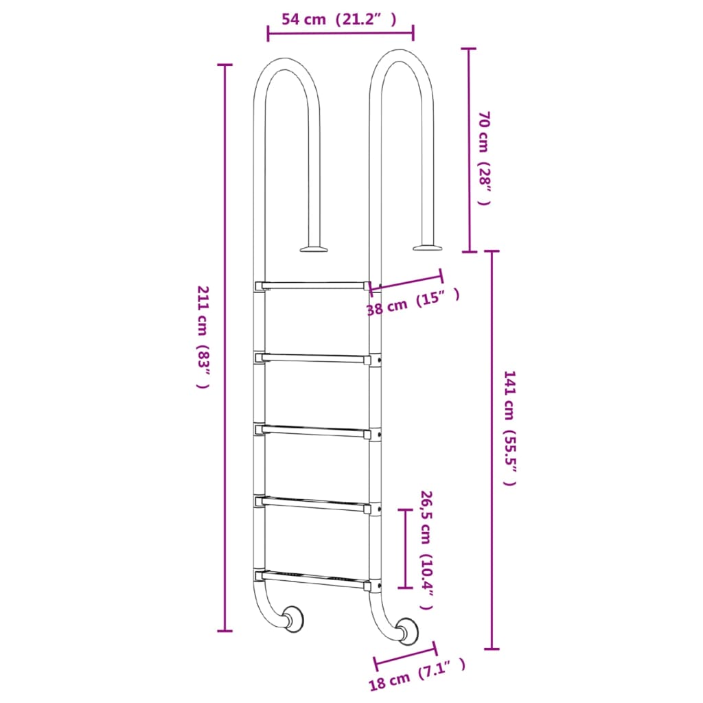Zwembadladder 54x38x211 cm 304 roestvrij staal