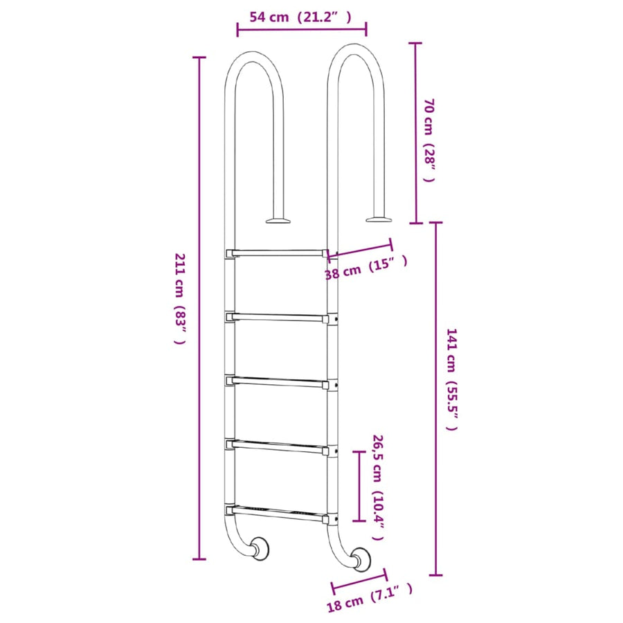 Zwembadladder 54x38x211 cm 304 roestvrij staal