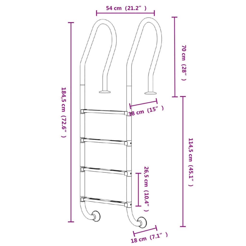Zwembadladder 54x38x184,5 cm 304 roestvrij staal