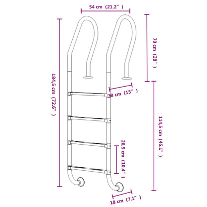 Zwembadladder 54x38x184,5 cm 304 roestvrij staal
