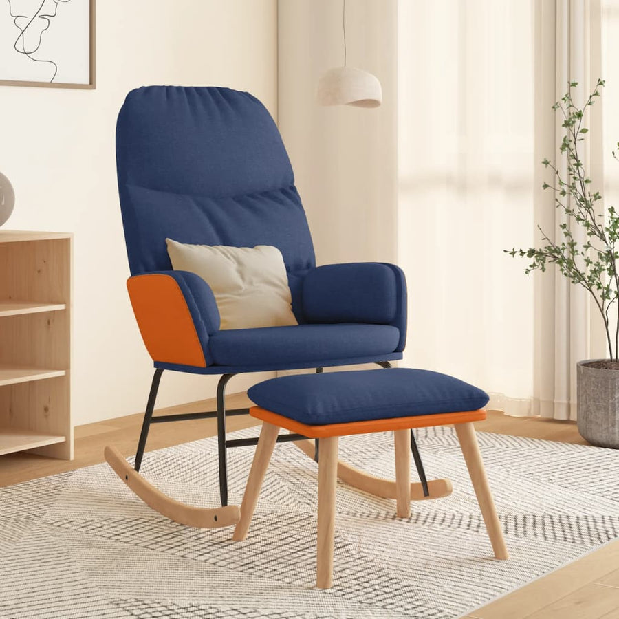 Schommelstoel Met Voetenbank Stof Blauw