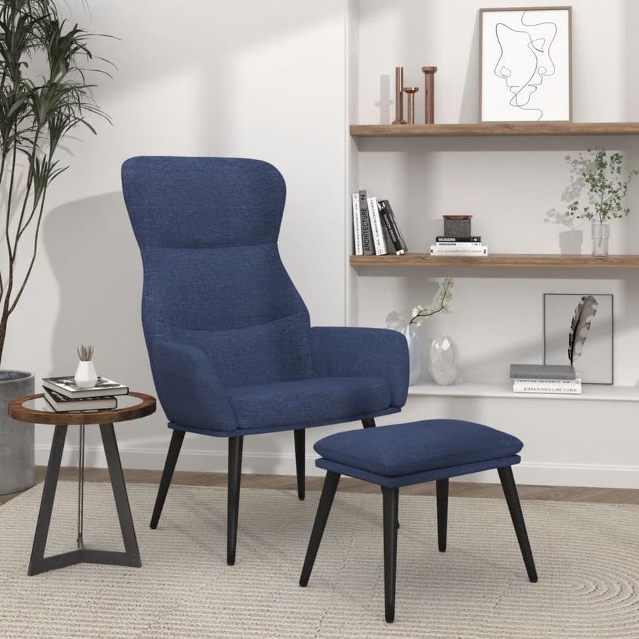 Relaxstoel met voetenbank stof blauw