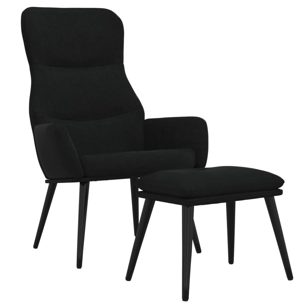 Relaxstoel met voetenbank stof zwart