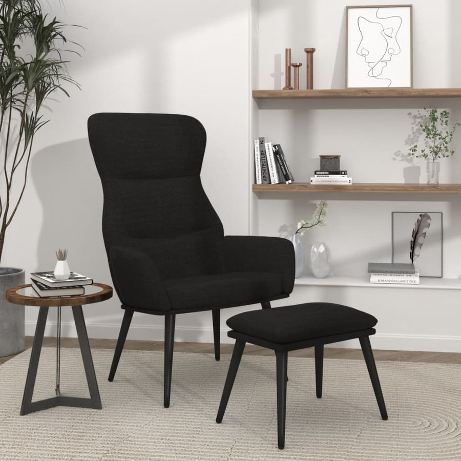 Relaxstoel met voetenbank stof zwart