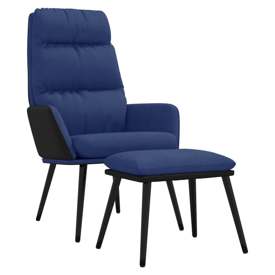 Relaxstoel met voetenbank stof en kunstleer blauw