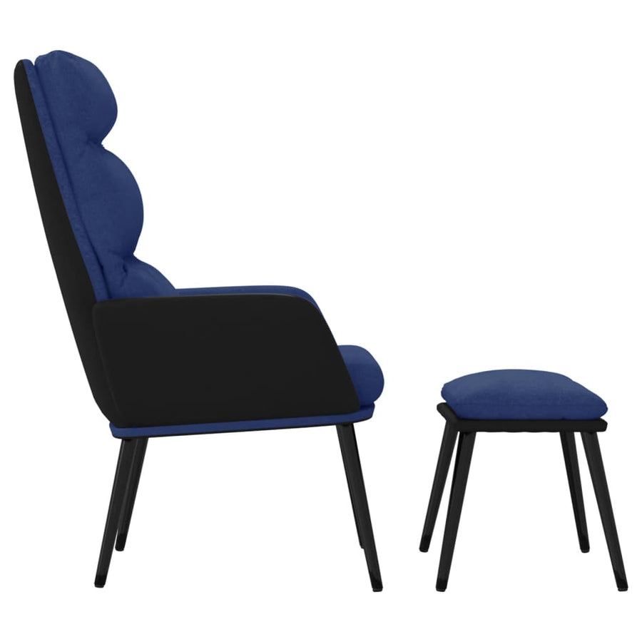 Relaxstoel met voetenbank stof en kunstleer blauw