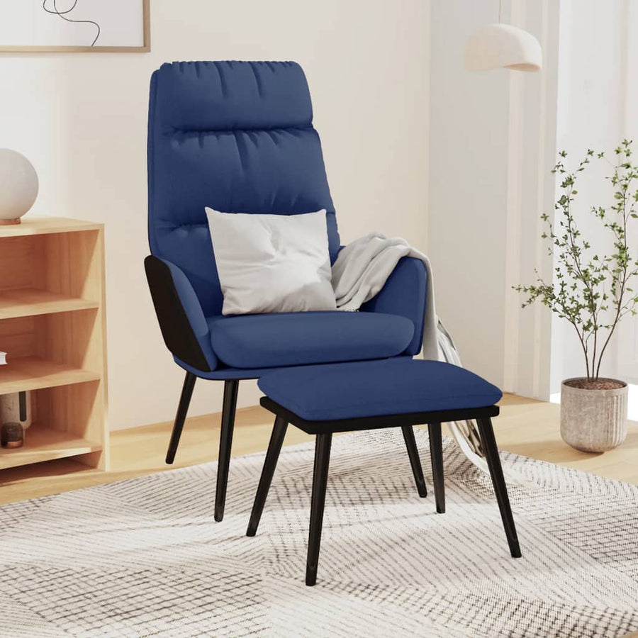 Relaxstoel met voetenbank stof en kunstleer blauw