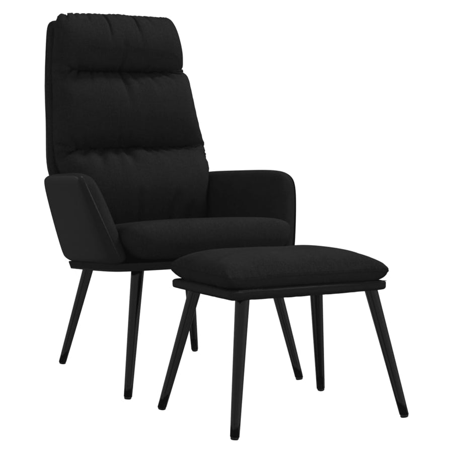 Relaxstoel met voetenbank stof en kunstleer zwart