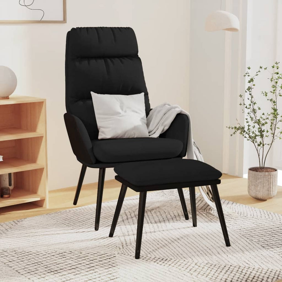 Relaxstoel met voetenbank stof en kunstleer zwart