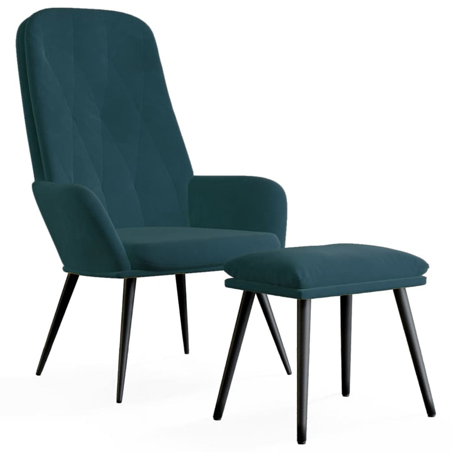 Relaxstoel met voetenbank fluweel blauw