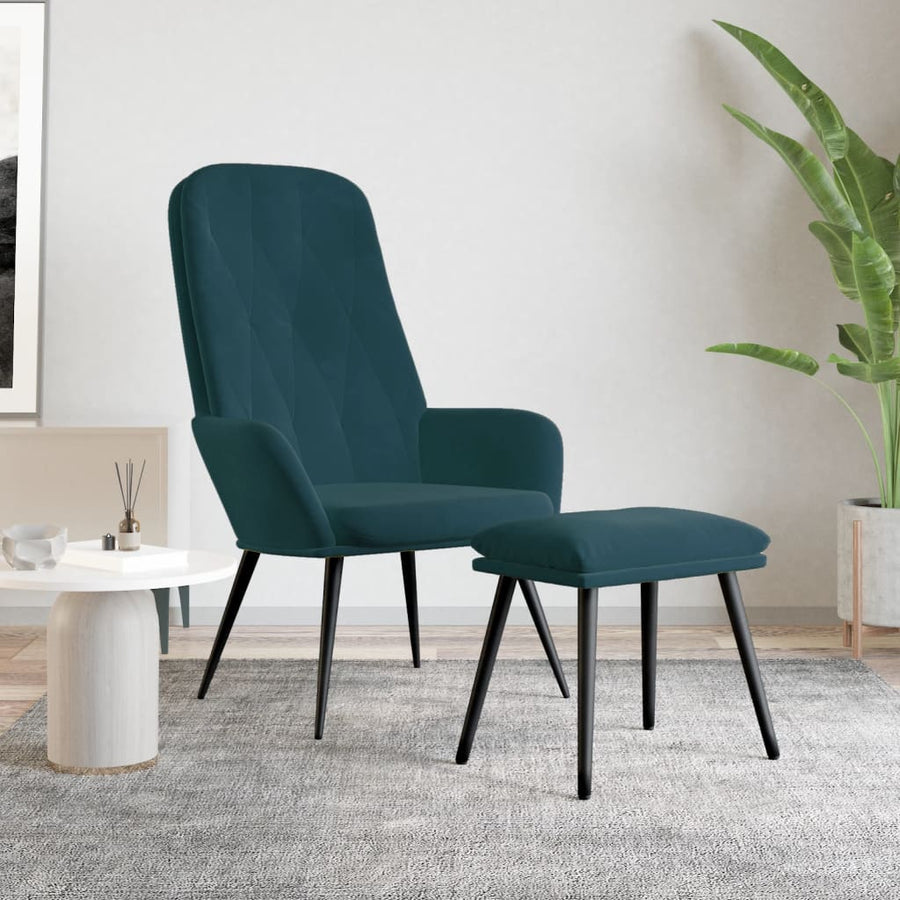 Relaxstoel met voetenbank fluweel blauw