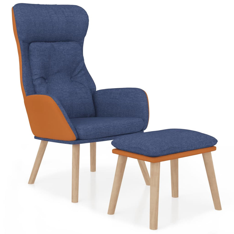 Relaxstoel met voetenbankje kunstleer en stof blauw