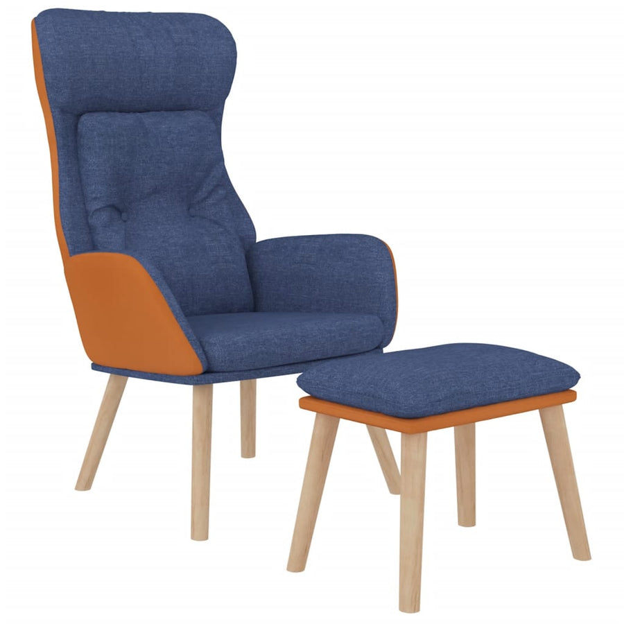 Relaxstoel met voetenbankje kunstleer en stof blauw