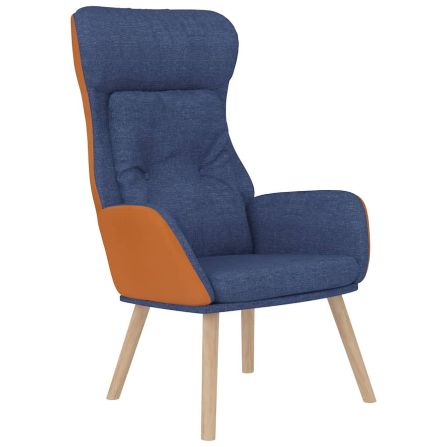 Relaxstoel met voetenbankje kunstleer en stof blauw