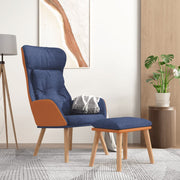 Relaxstoel met voetenbankje blauw kunstleer stof