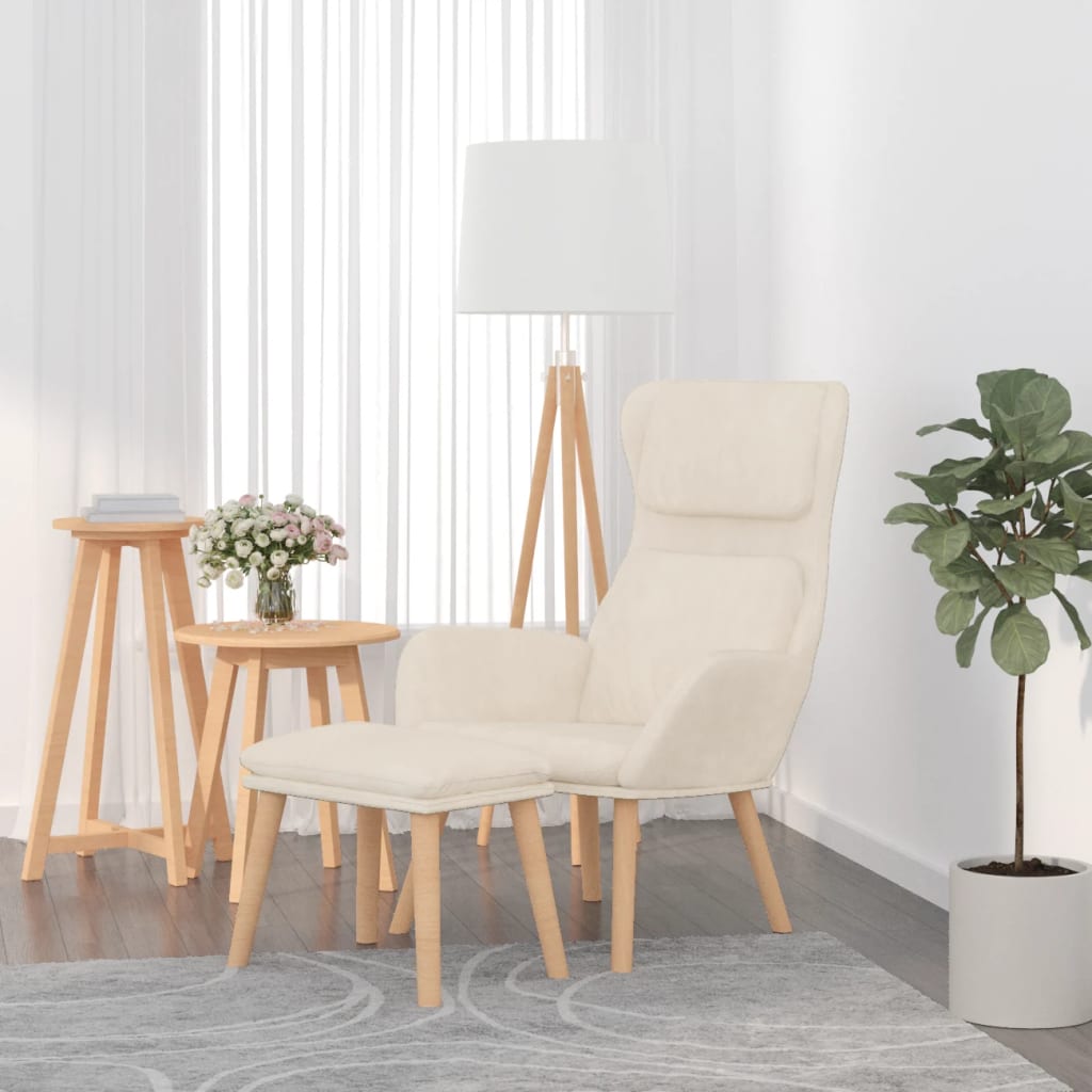 Relaxstoel Met Voetenbank Fluweel Wit 1