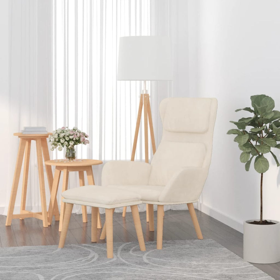 Relaxstoel Met Voetenbank Fluweel Wit 1