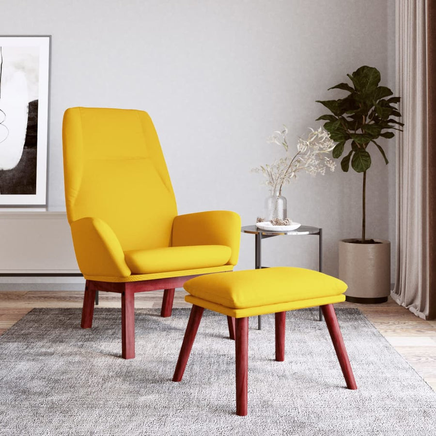 Relaxstoel met voetenbank stof mosterdgeel