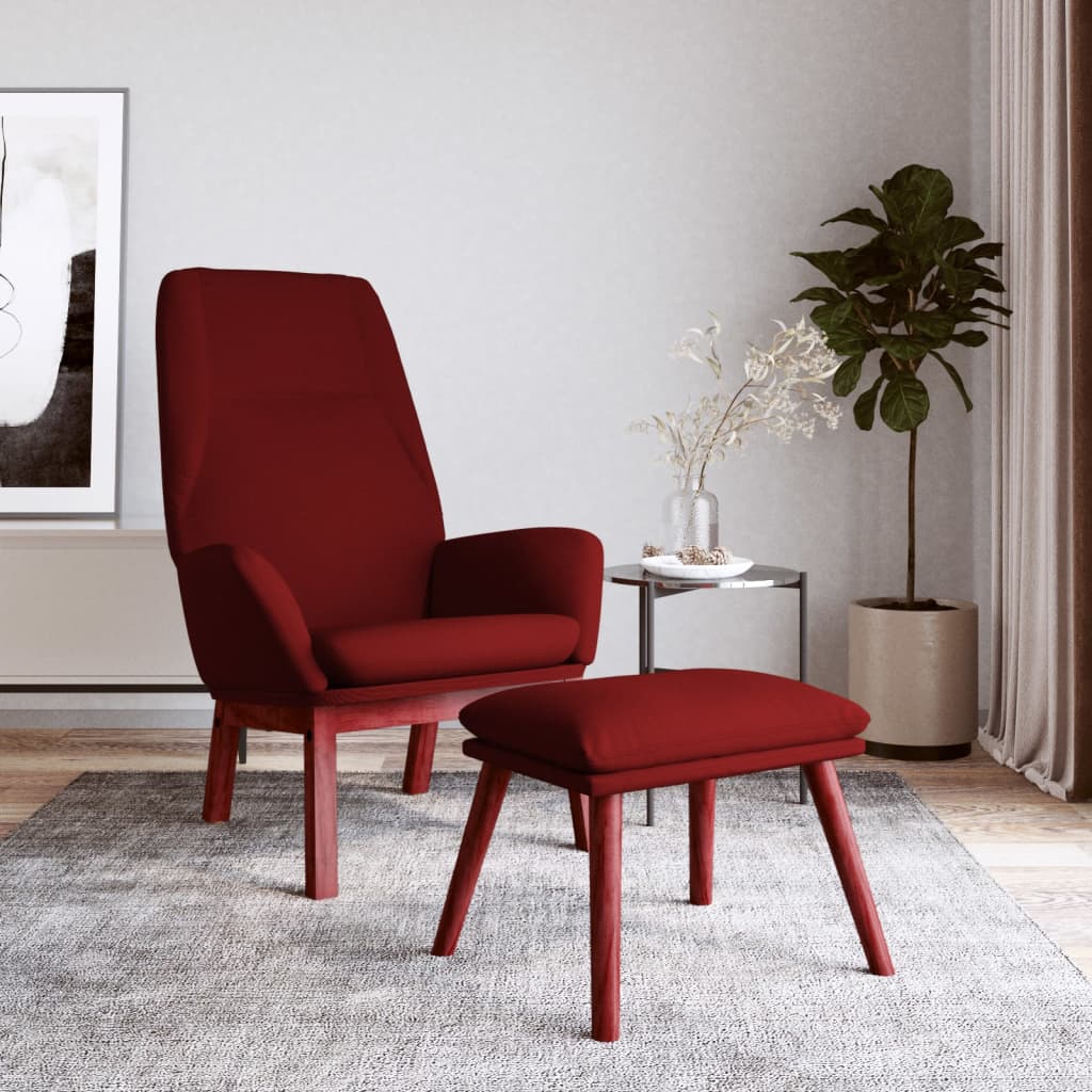 Relaxstoel met voetenbank stof wijnrood