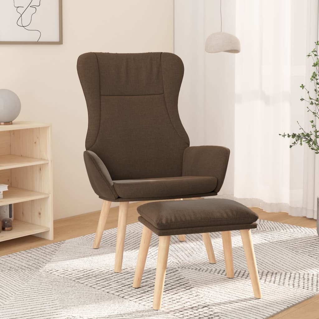 Relaxstoel met voetenbank stof bruin