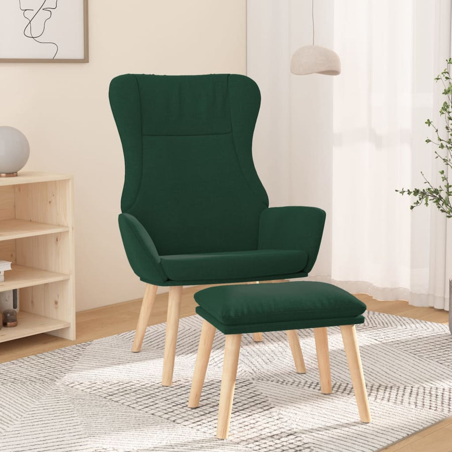 Relaxstoel met voetenbank stof donkergroen