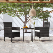 3-piece poly rattan garden set black
