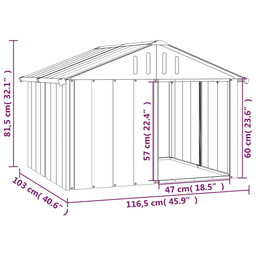 Hondenhok 116,5X103X81,5 Cm Gegalvaniseerd Staal Kleur 116.5 x 103 x 81.5 cm Antraciet