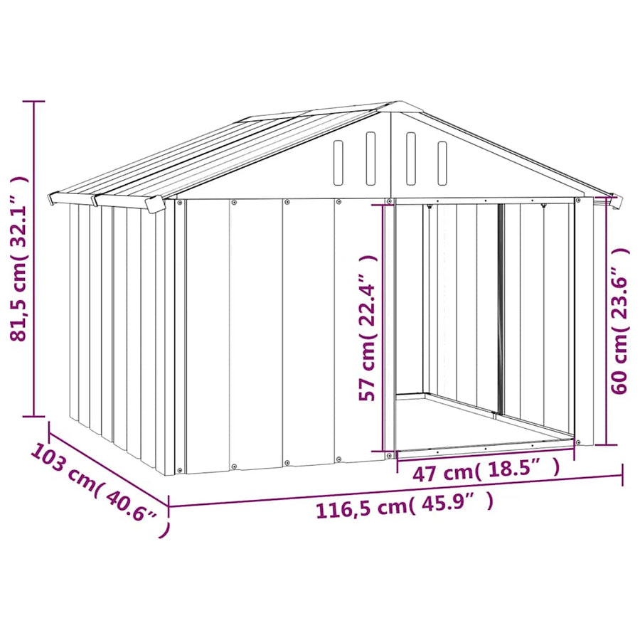 Hondenhok 116,5x103x81,5 cm gegalvaniseerd staal grijs