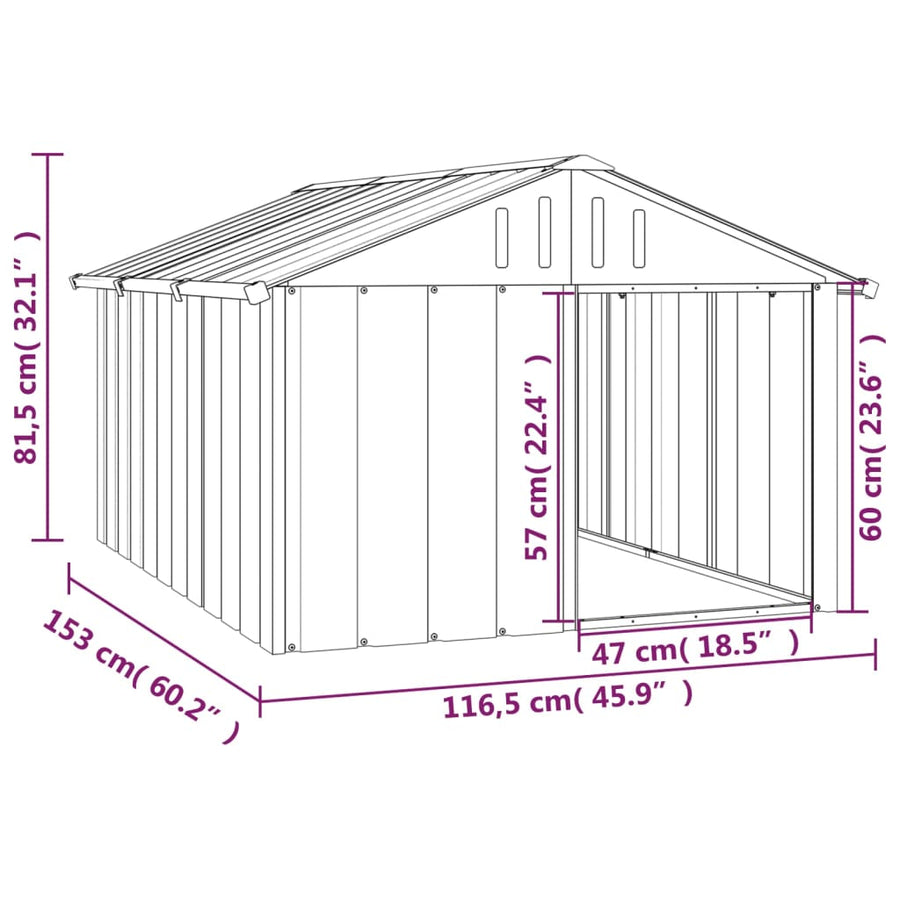Hondenhok 116,5X153X81,5 Cm Gegalvaniseerd Staal 116.5 x 153 x 81.5 cm Grijs