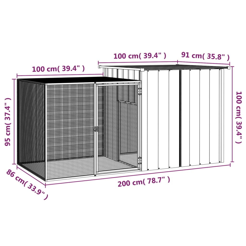 Kippenhok Gegalvaniseerd Staal Kleurig 200 x 91 x 100 cm Antraciet