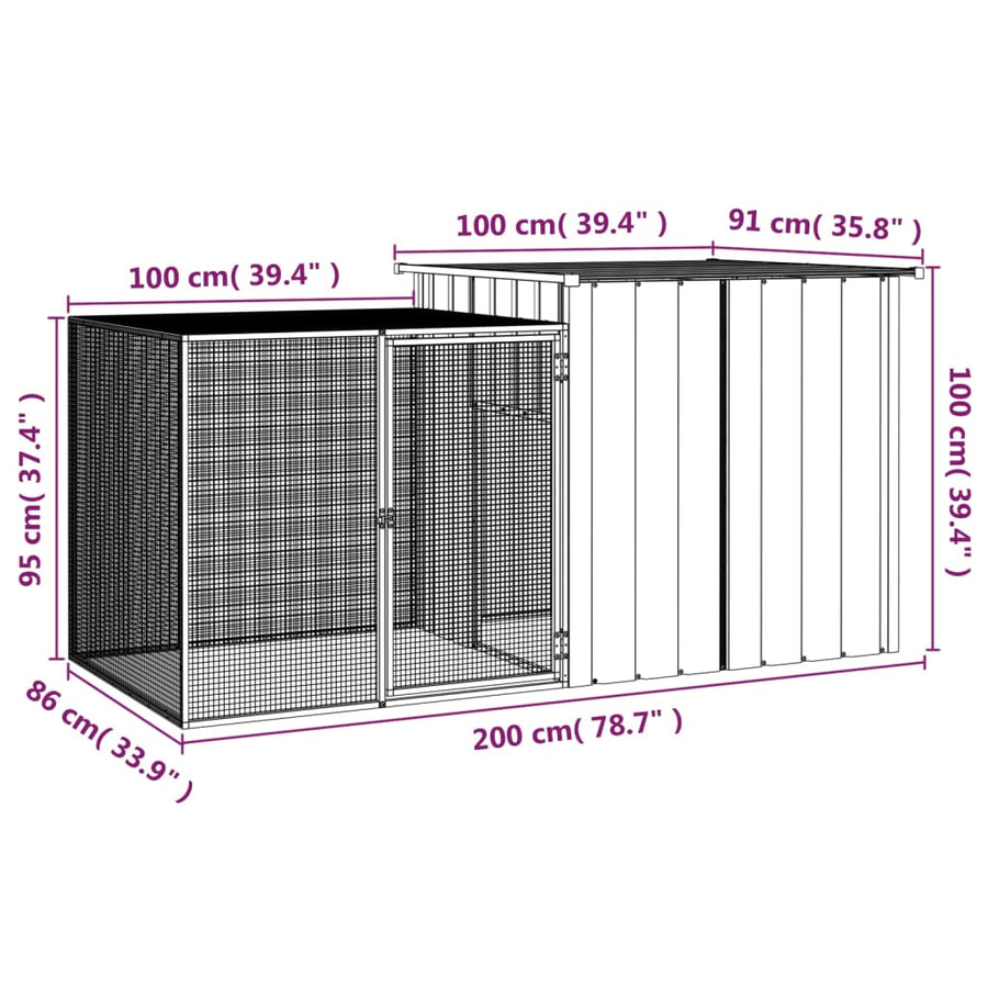 Kippenhok Gegalvaniseerd Staal Kleurig 200 x 91 x 100 cm Antraciet