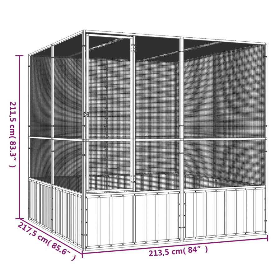 Vogelkooi 213,5x217,5x211,5 cm gegalvaniseerd staal grijs 213.5 x 217.5 x 211.5 cm Grijs