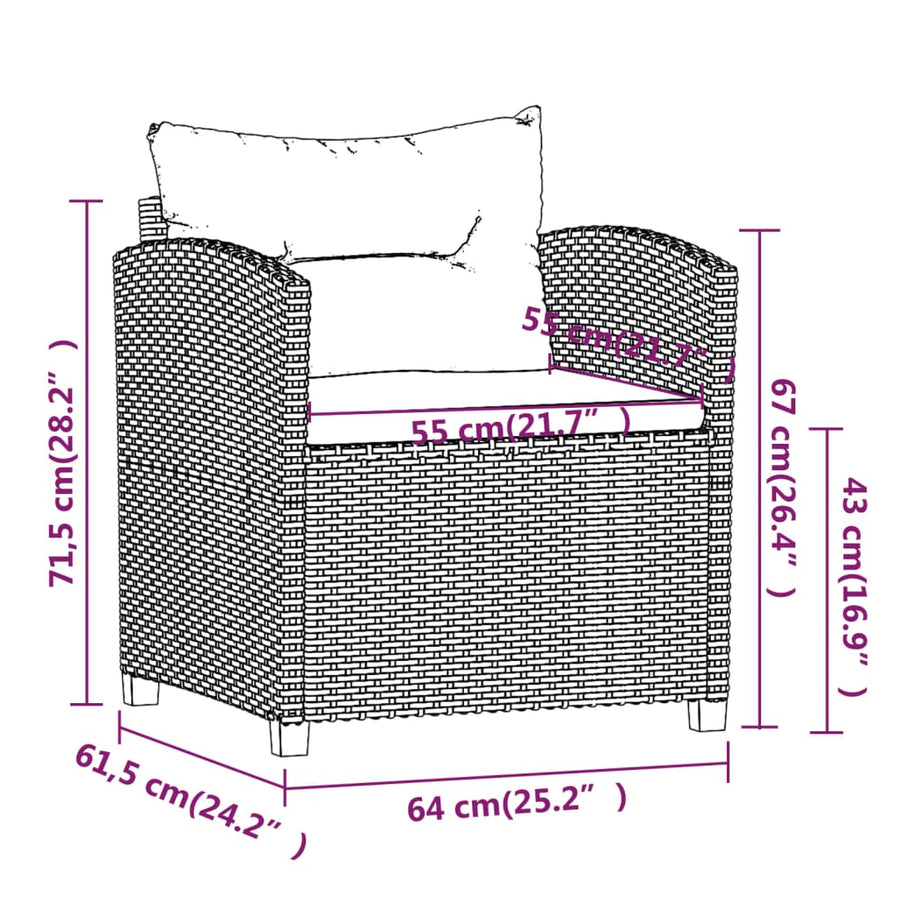 -Delige Loungeset Met Kussens Poly Rattan Grijs 3